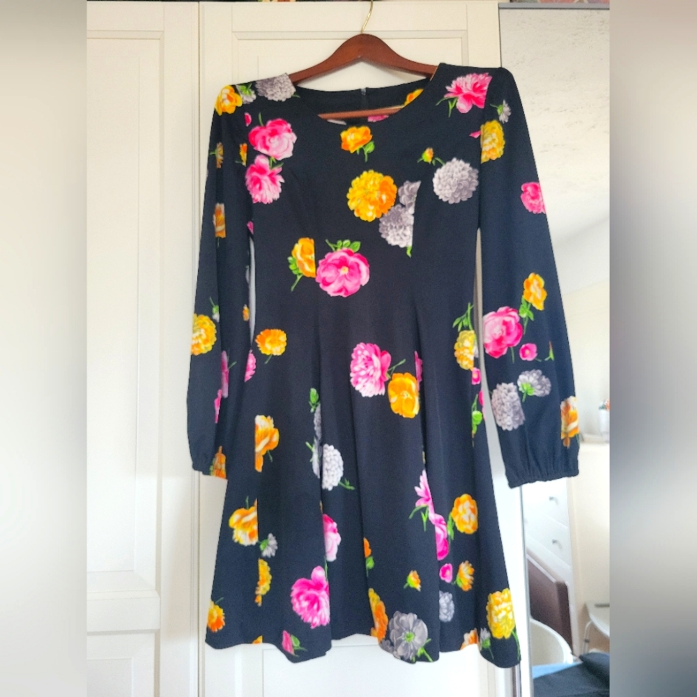 Vintage 70s Floral Flared Mini Dress